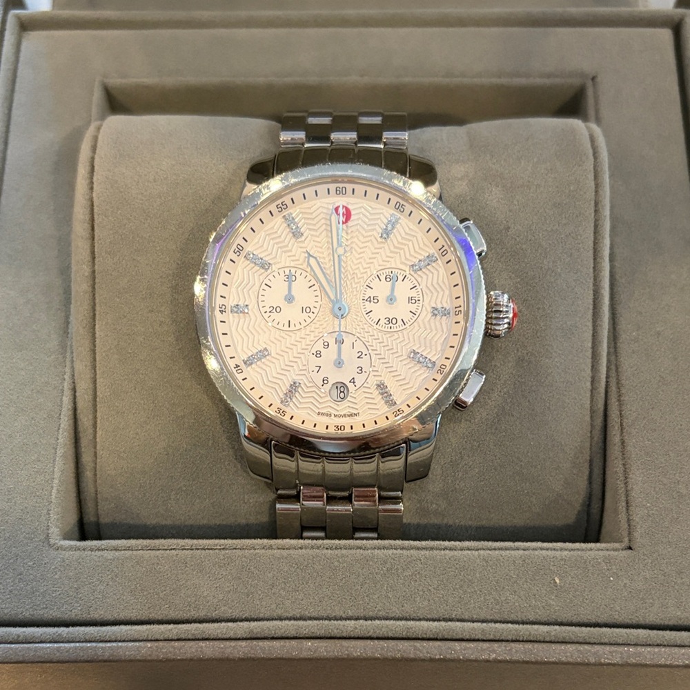MICHELE Diamond Swiss Chronograph Watch – Stainless Steel